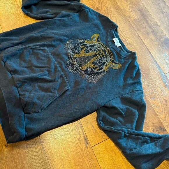 Yvette Mandell Rare Black Rhinestone Embellished Tiger Crewneck Sweatshirt - Picture 4 of 7